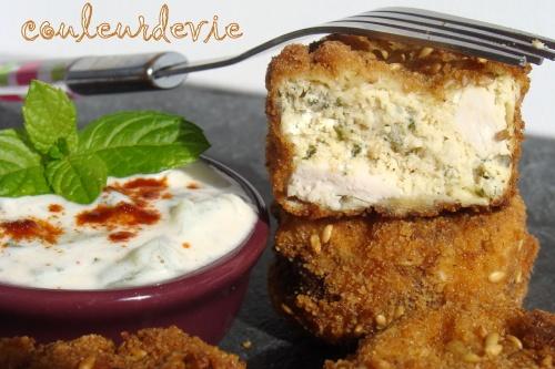 Bouchées de poulet façon nuggets, sauce raïta