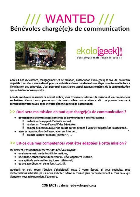 Recherche bénévoles chargé(e)s de communication