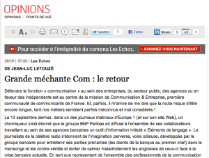 Tribune Jean-Luc Letouzé, publiée dans Les Echos du 28 octobre 2011 Tribune Jean-Luc Letouze, publiée dans Les Echos du 28 octobre 2011
