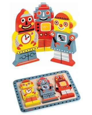 Le puzzle bébé en bois « robots » : les petits garçons vont adorer !