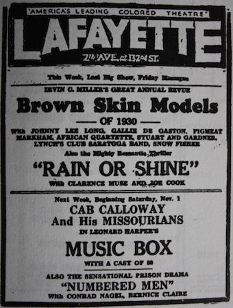 01 novembre 1930 : Cab Calloway et ses Missourians au Lafayette Theatre de Harlem
