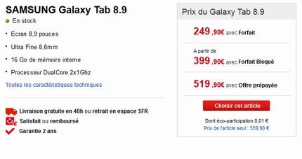 La Galaxy Tab 8.9 est maintenant disponible chez SFR à partir de 249 €