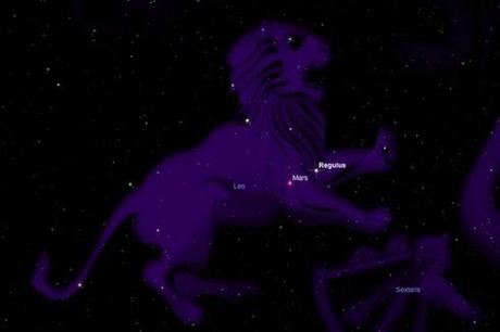 Mars visible dans la constellation du Lion ce mois-ci