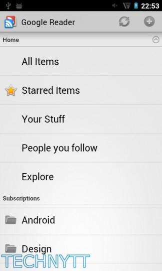 Google Reader Android 324x540 La nouvelle application Android Google Reader en approche !