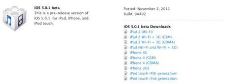 iOS 5.0.1(bêta) disponible au téléchargement...