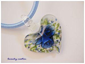 coeur verre style murano fleur bleu