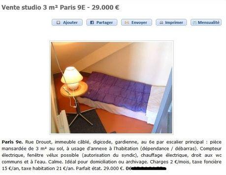 Un studio de 3 m² à 29 000 euros