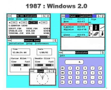 Windows dans le temps evolution graphique