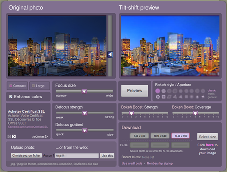 Ajouter un effet miniature à vos photos en ligne avec TiltShiftMaker