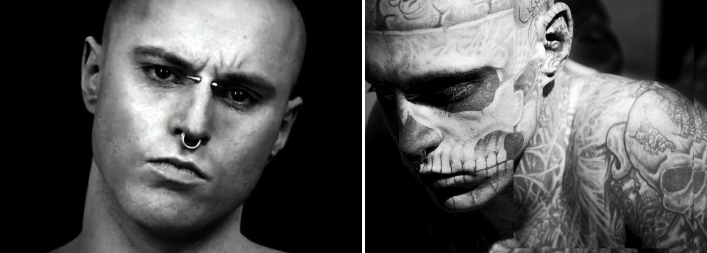 Zombie Boy, avec et sans tatous