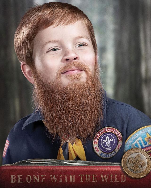 Bearded boy scout ad