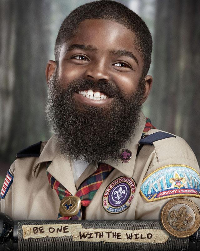 Bearded boy scout ad