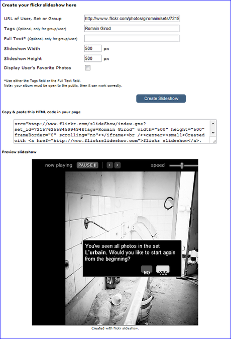 Ajouter un slideshow de votre compte Flickr sur votre site ou blog