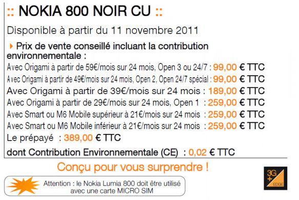 nokia Le Nokia Lumia 800 à partir de 99 euros chez Orange !