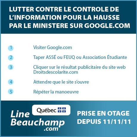 Prise en otage du nom de la ministre Line Beauchamp en représaille à DroitsDeScolarite.com