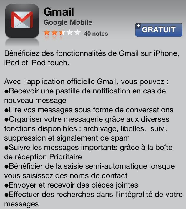 Gmail officiellement porté sur iOs 5 grâce à son application