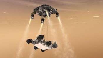 MSL, une technique d'atterrissage inédite. Crédits : Ill. NASA/JPL-Caltech.