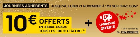 10€ en chèque cadeau tous les 100€ d'achat ce week-end à la Fnac (y compris les produits Apple)