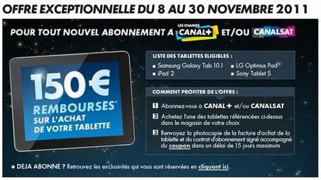 Opération promo CanalSat : Remboursement de 250 € ou 150 € sur l’achat d’une Galaxy Tab 10.1