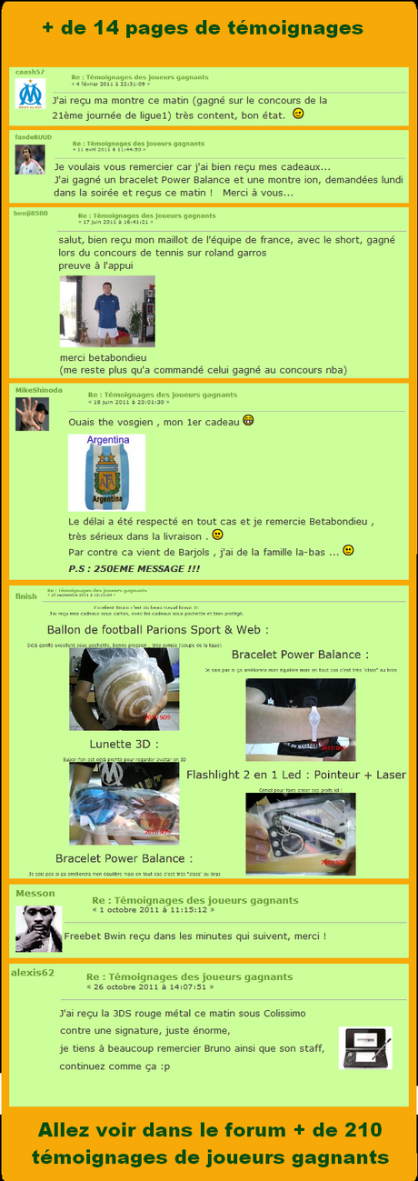 Témoignages cadeaux Betabondieu Témoignages de joueurs ayant gagné des cadeaux