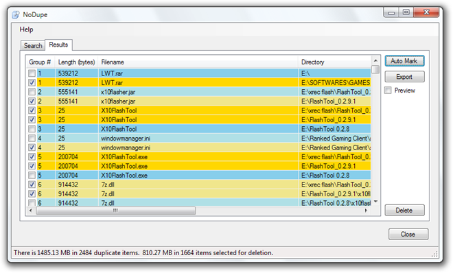 NoDupe Duplicates Selected