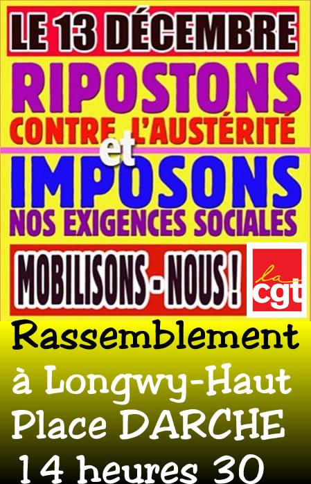 Le 13 décembre 2011 ENSEMBLE RISPOSTONS CONTRE L’AUSTERITE… IMPOSONS NOS EXIGENCES SOCIALES …