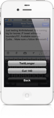 Le tweak « Infinite Tweet » : des messages de plus de 140 caractères sur Twitter