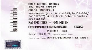 Concert : Pendentif et Baxter Dury à la Rock School Barbey à Bordeaux