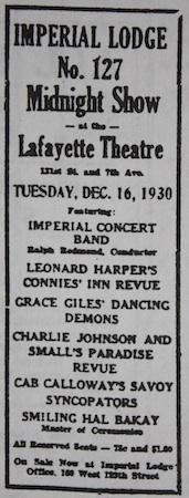 3 décembre 1930 : Cab Calloway and his Savoy Syncopators au Lafayette Theatre