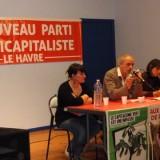 Stéphanie Rio, Philippe Poutou et Christine Poupin à la tribune du meeting