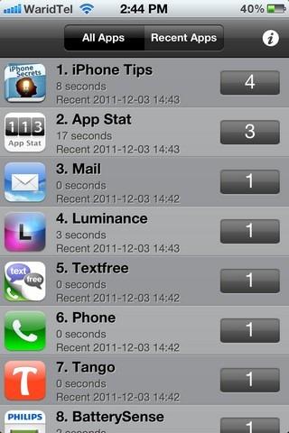 Le tweak « App Stat » affiche le nbr de x que vous avez utilisé chaque appli