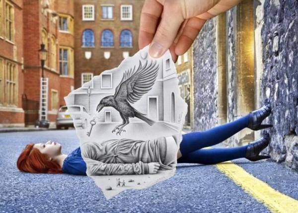 Ben Heine mixe dessin et photographie dans une série de clichés intitulée « Pencil Vs Camera »