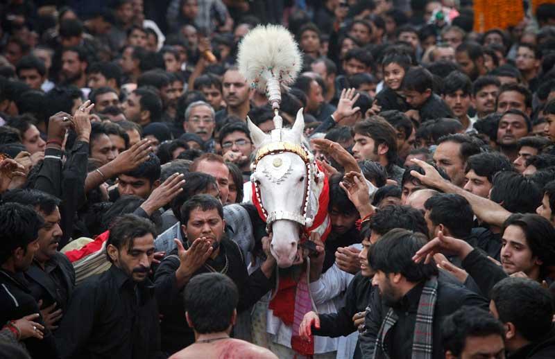 <b></div>Sacré</b>. Ils n’ont qu’un but : se frayer un chemin parmi la foule et gagner le droit de le toucher. Alors ils tentent leur chance et se faufilent comme ils le peuvent à travers l’une des places bondées de la ville de Lahore, au Pakistan, à l’occasion de la procession chiite célébrant la fête de l'Achoura. Le cheval y est symboliquement représenté, il rappelle celui l'Imam Hussein Zuljina, petit fils du Prophète. Et même si certains n’en peuvent plus, arriver à l’effleurer, ne serait-ce que du bout des doigts est pour eux porteur de chance. Du coup, personne ne lâche. 