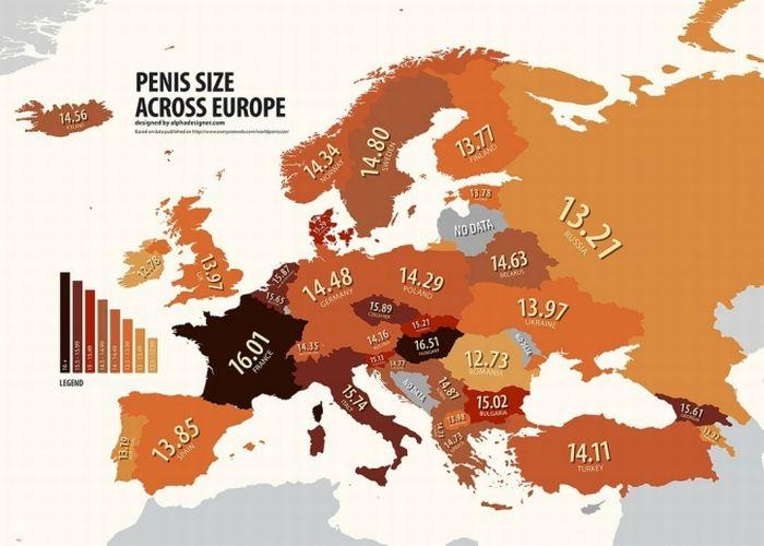 La carte de la taille des pénis en Europe