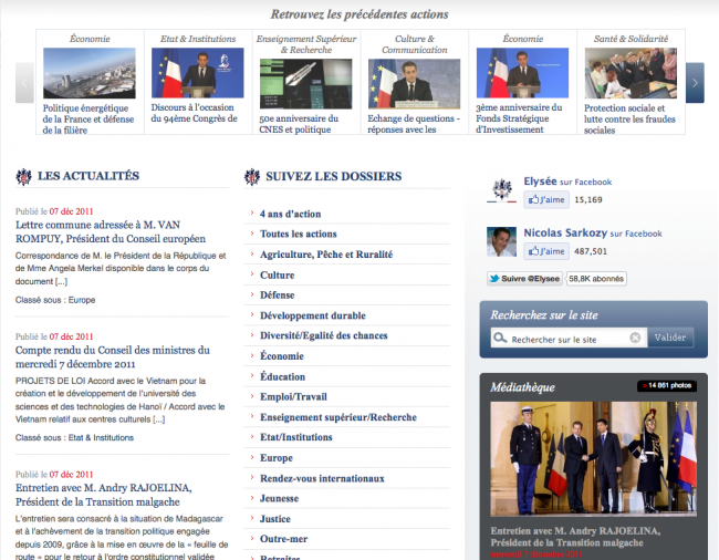 Nicolas Sarkozy utilise le site Internet de l'Elysée pour préparer sa future campagne