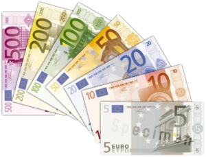 English: Various Euro bills.