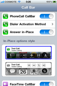 CallBar , mise à jour du tweak cydia en version 1.0-5 par Elias Limneos