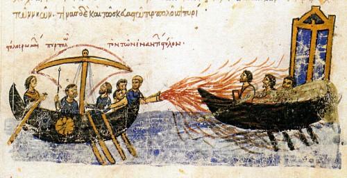 800px Greekfire madridskylitzes1 500x256 [Appel de Cthulhu] La Mort Brûlante   Les lance flammes