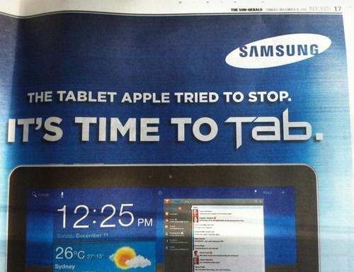 Publicité Samsung Australie pour la Galaxy Tab : la tablette qu’Apple a essayé d’interdire