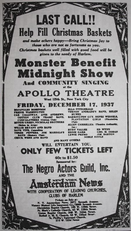 17 décembre 1937 : rendez-vous à l'Apollo pour le show caritatif à l'Apollo de Harlem