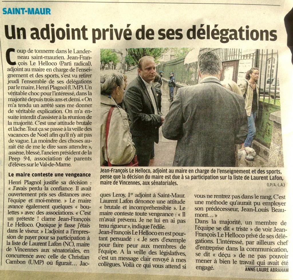 « Un adjoint privé de ses délégations » titre Le Parisien ce matin