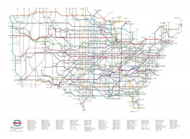 US Highway System Subway Map by Cameron Booth