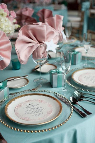 Deco de mariage rose clair et bleu tyffany thème mer {vintage}