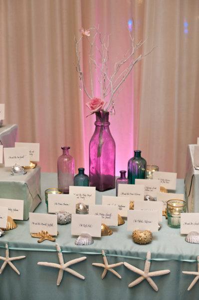 Deco de mariage rose clair et bleu tyffany thème mer {vintage}