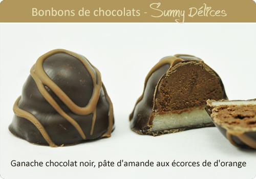 Chocolats noirs à la pâte d’amande et à l’orange