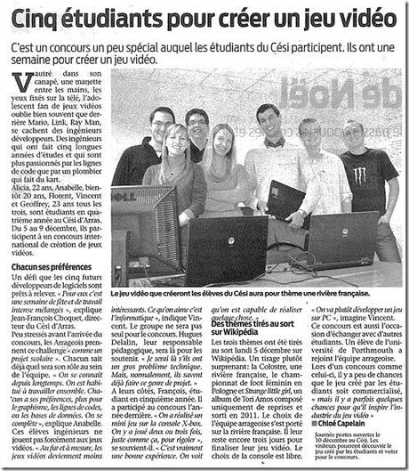 Le Game Jam 2011, Dans L'Observateur arrageois