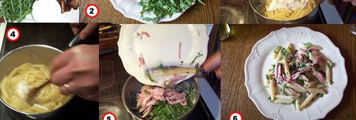 penne aux tomates séchées, roquette et chèvre