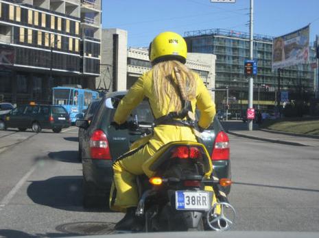 photo humour insolite black mamba kill bill moto jaune