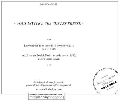 Invitation vente presse chez Bel Air, Melinda Gloss, Bérénice et Paule Ka