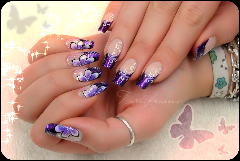 Nail art one stroke violet sur french manucure - Paperblog